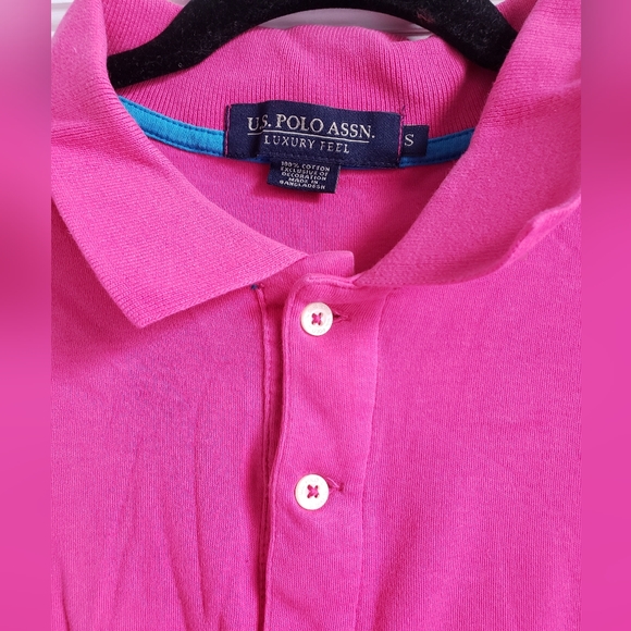 Pink Polo Shirt, Men's U.S. Polo Assn. T-shirt in Fucsia Color, Size S - Picture 4 of 8